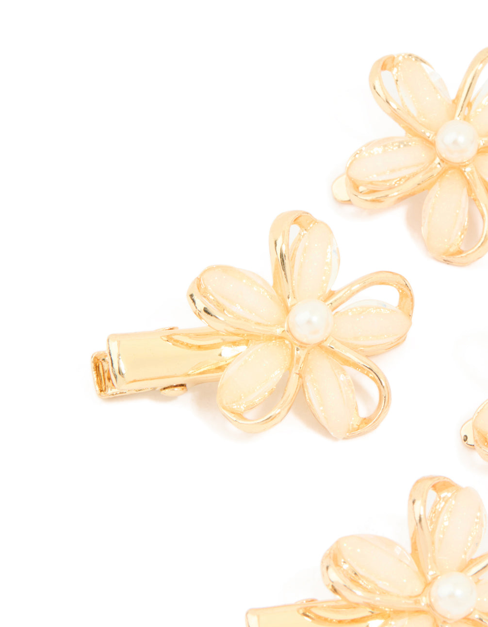 Gold Twisted Pink Flower Hair Clips 4-Pack
