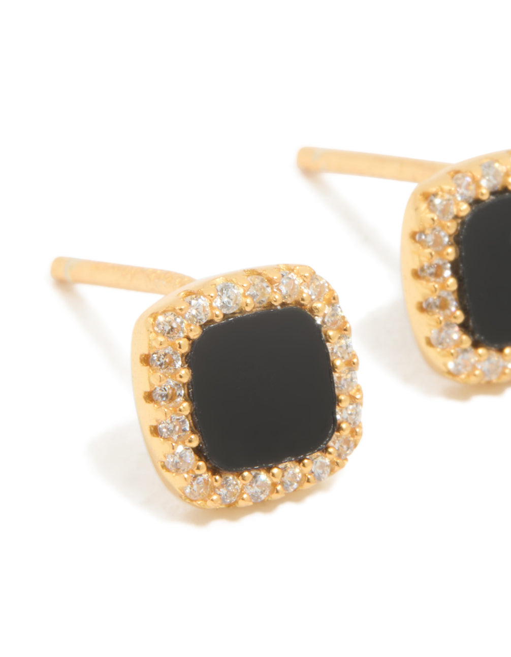 Gold Plated Sterling Silver Black Cushion Cut Cubic Zirconia Stud Earrings