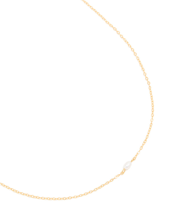 Gold Plated Sterling Silver Tiny Pearl Pendant Necklace