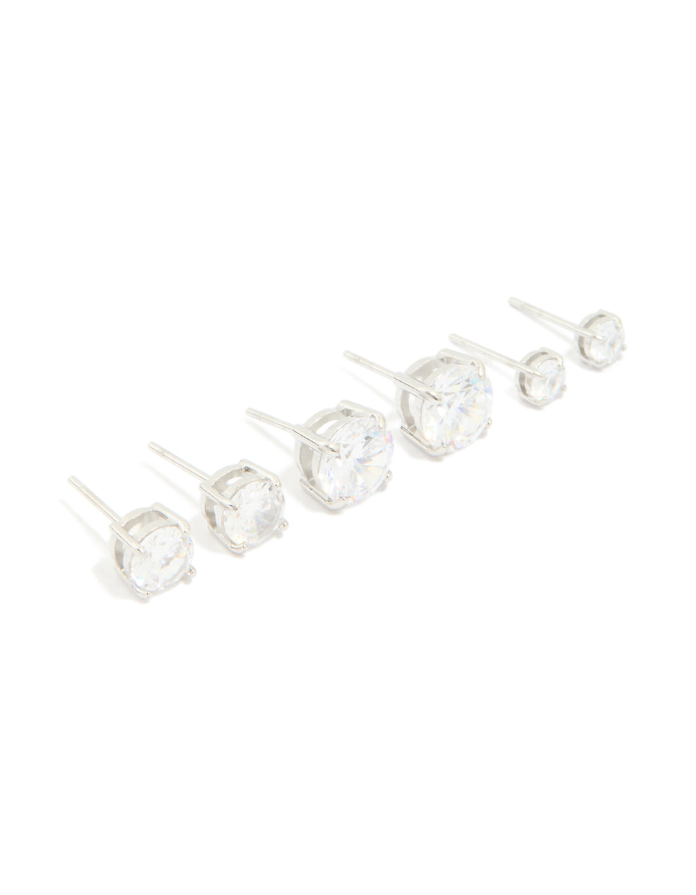Silver Cubic Zirconia Multi-Sized Stud Earrings 3-Pack