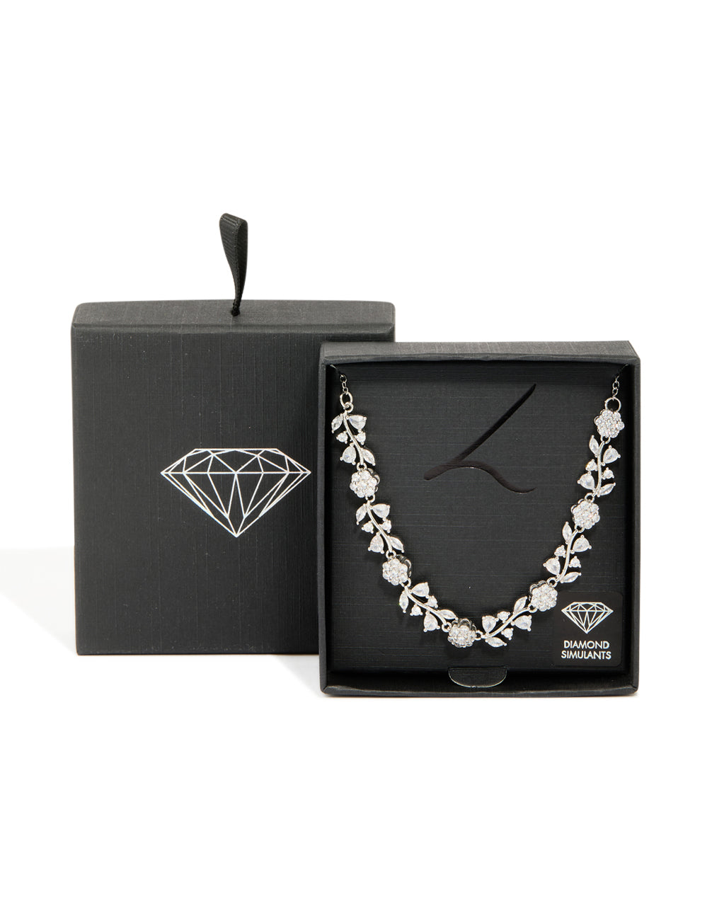 Silver Cubic Zirconia Flower & Vine Necklace