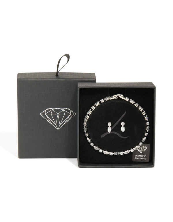 Silver Cubic Zirconia Tennis Bracelet & Earrings Set