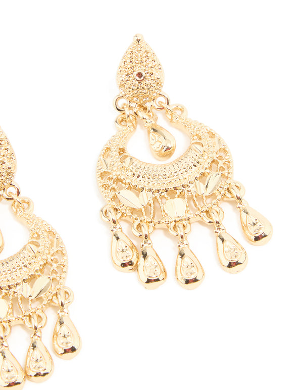Gold Boho Mini Detailed Drop Earrings
