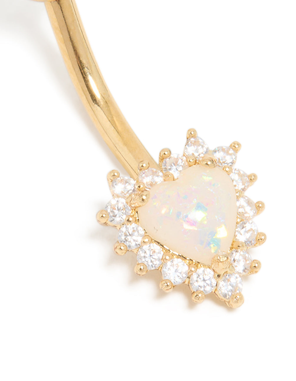 Gold Plated Surgical Steel Cubic Zirconia & White Opal Heart Belly Bar