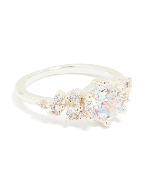 Silver Plated Round Cubic Zirconia Elegant Ring