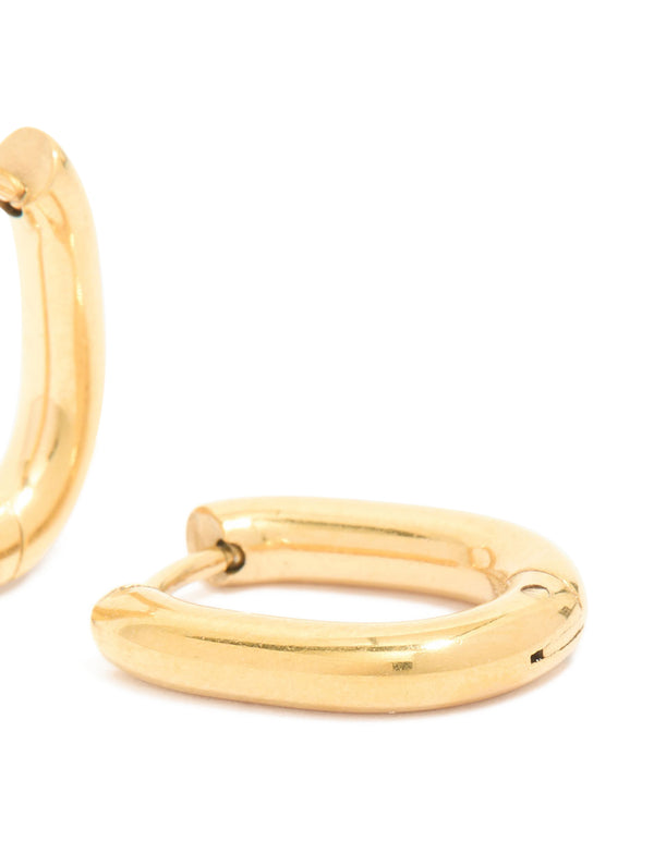 Displaying waterproof gold plated stainless steel oval clicker hoop earrings post detail view