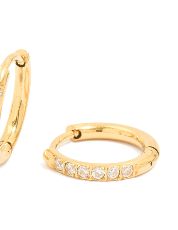 Waterproof Gold Plated Stainless Steel Prism Cubic Zirconia Prism Clicker Earrings