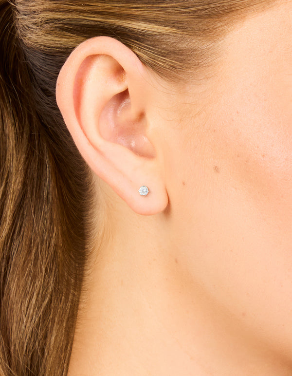 Waterproof Stainless Steel Cubic Zirconia Prism Stud Earrings 4 MM