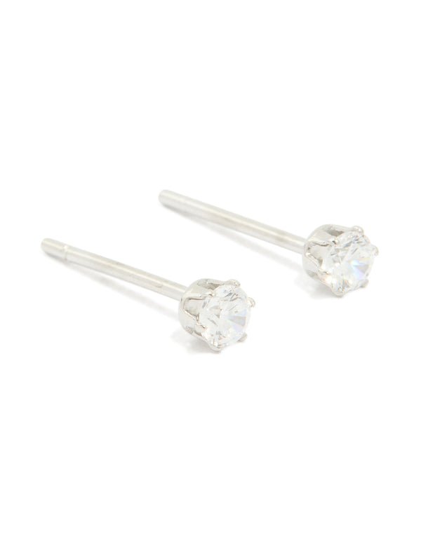 Waterproof Stainless Steel Cubic Zirconia Prism Stud Earrings 4 MM