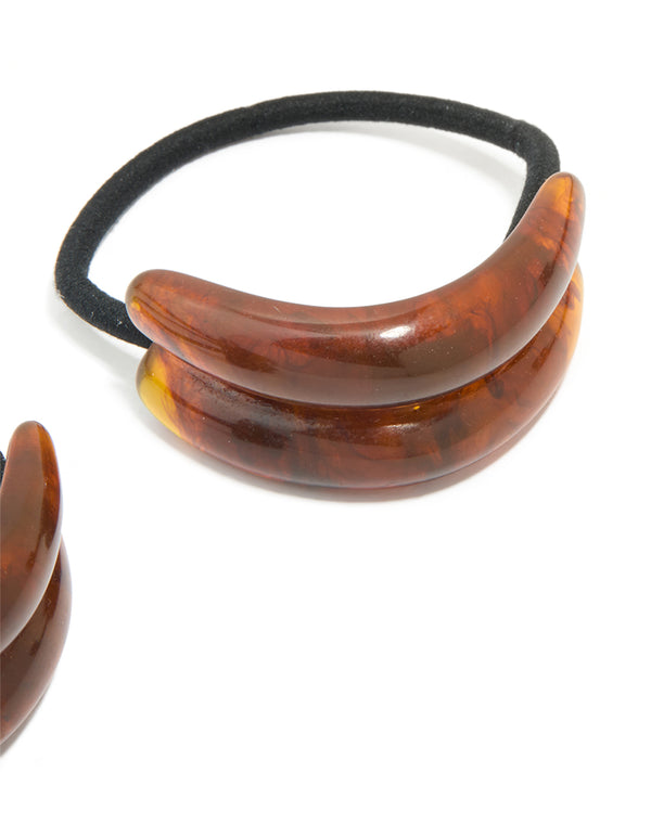 Brown Acrylic Chunky Curved Hair Ties 2-Pack