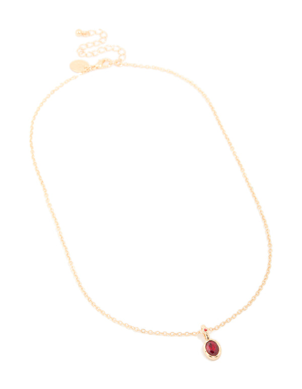 Gold Red Diamante Charm Necklace