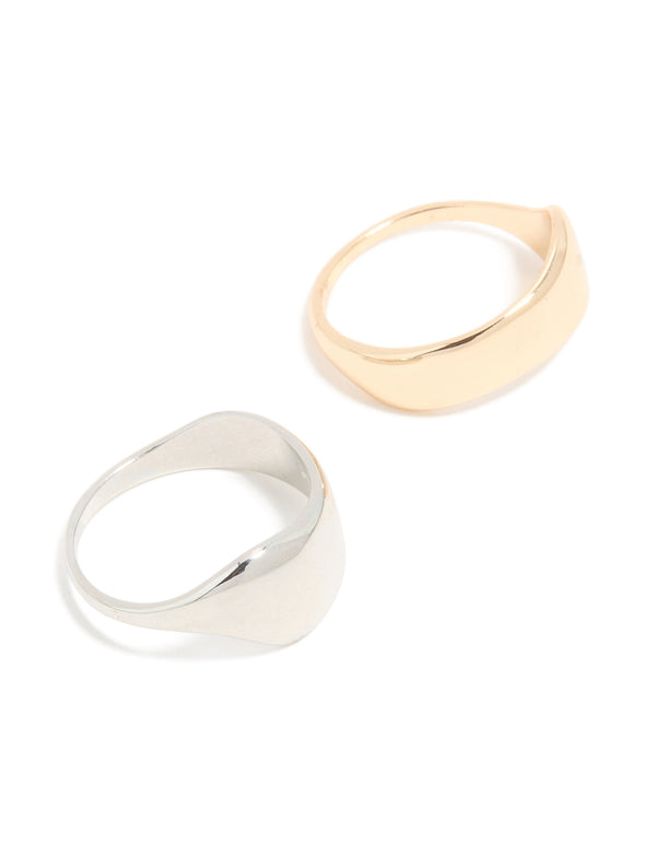 Mixed Metal Wide Wave Rings 2-Pack