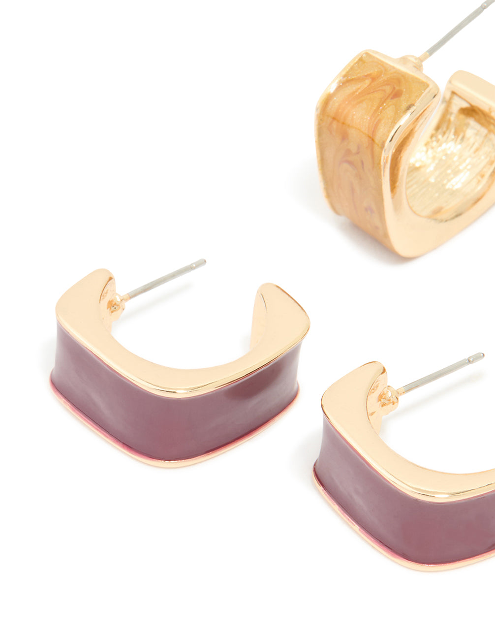 Gold & Burgundy Acrylic Hoop Earrings 2-Pack