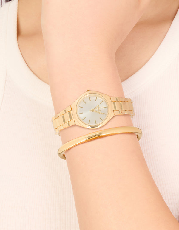 Gold Classic Wrist Cuff & Watch Set