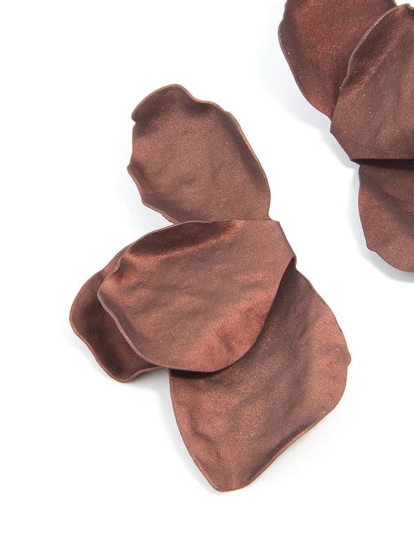 Brown Coated Metal Flower Petal Drop Earrings