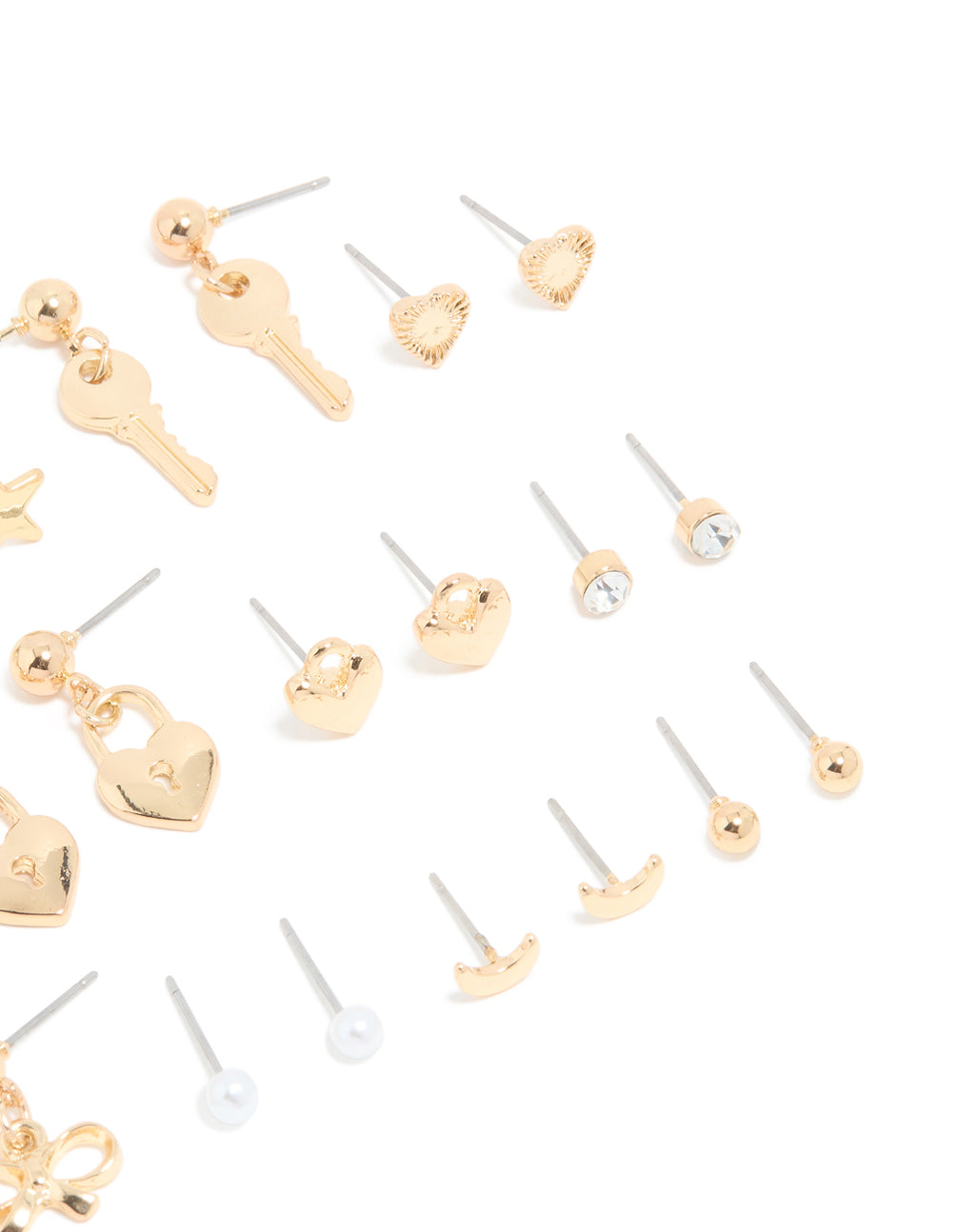 Gold Heart Locket & Star Earrings 12-Pack
