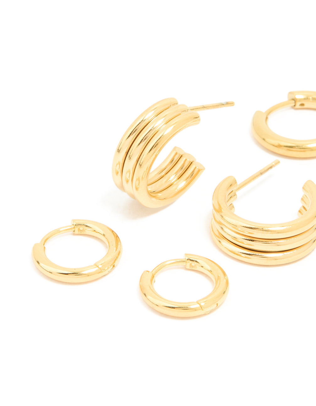 Waterproof Gold Plated Stainless Steel Thin Textured Earrings 3-Pack
