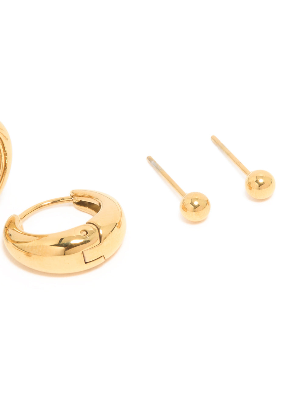 Waterproof Gold Plated Stainless Steel Hoop & Cubic Zirconia Stud Earrings 3-Pack