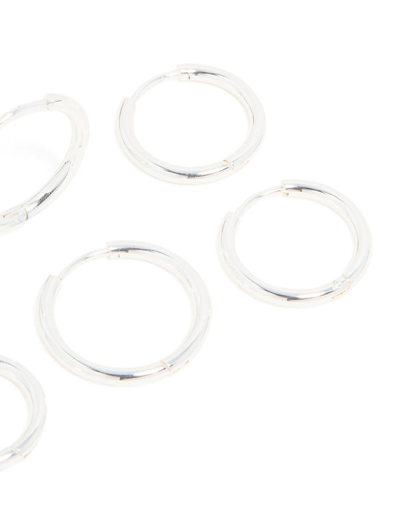 Waterproof Stainless Steel Thin Hoop Clicker Earrings 3-Pack