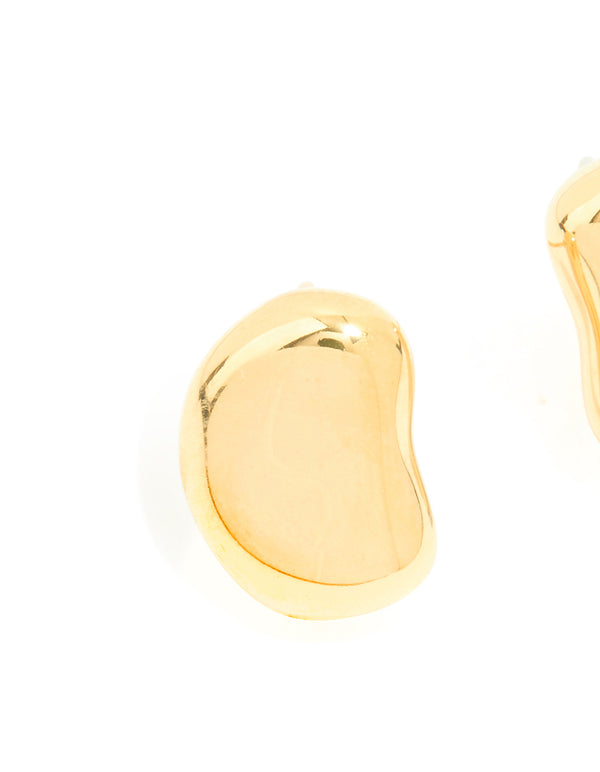 Waterproof Gold Plated Stainless Steel Pebble Stud Earrings