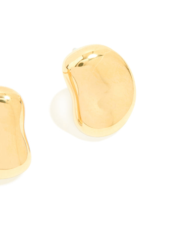 Waterproof Gold Plated Stainless Steel Pebble Stud Earrings