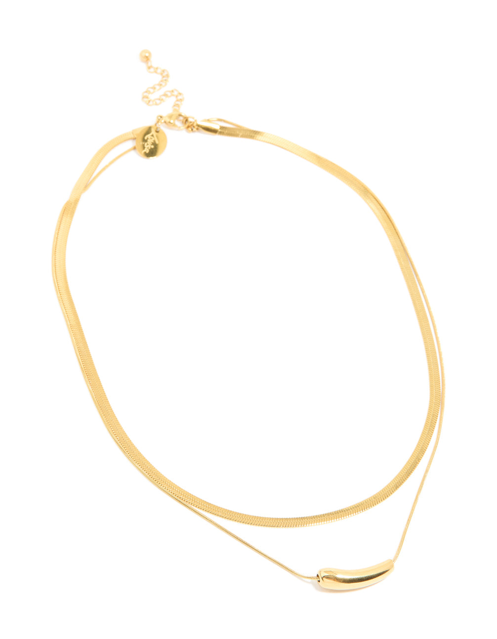 Waterproof Gold Plated Stainless Steel Snake Chain & Bean Pendant Layered Necklace