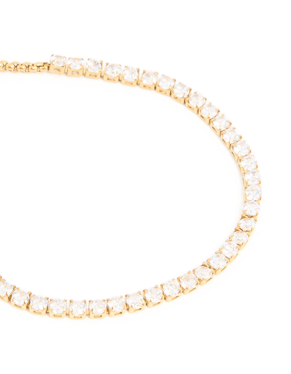 Waterproof Gold Plated Stainless Steel Cubic Zirconia Tennis Toggle Bracelet