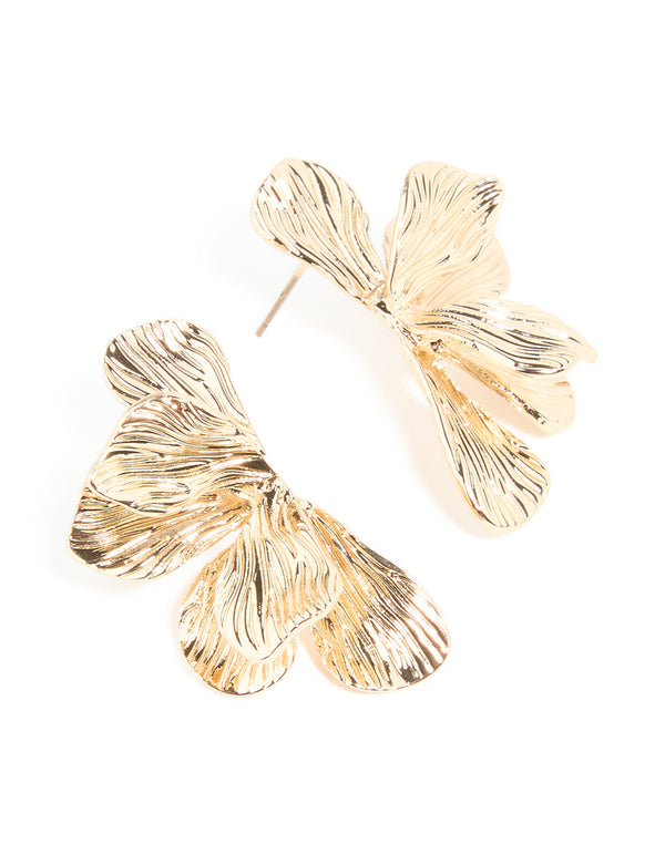 Gold Textured Fan Stud Earrings