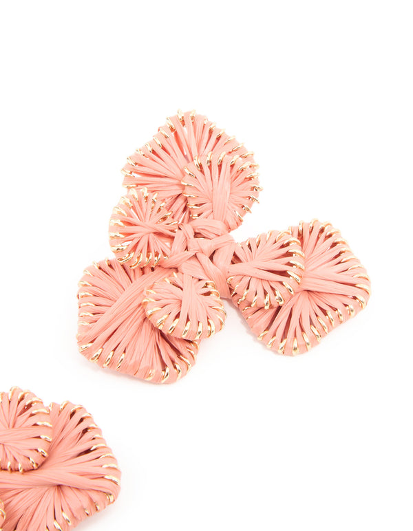 Mixed Metal Pink Raffia Paper Flower Stud Earrings