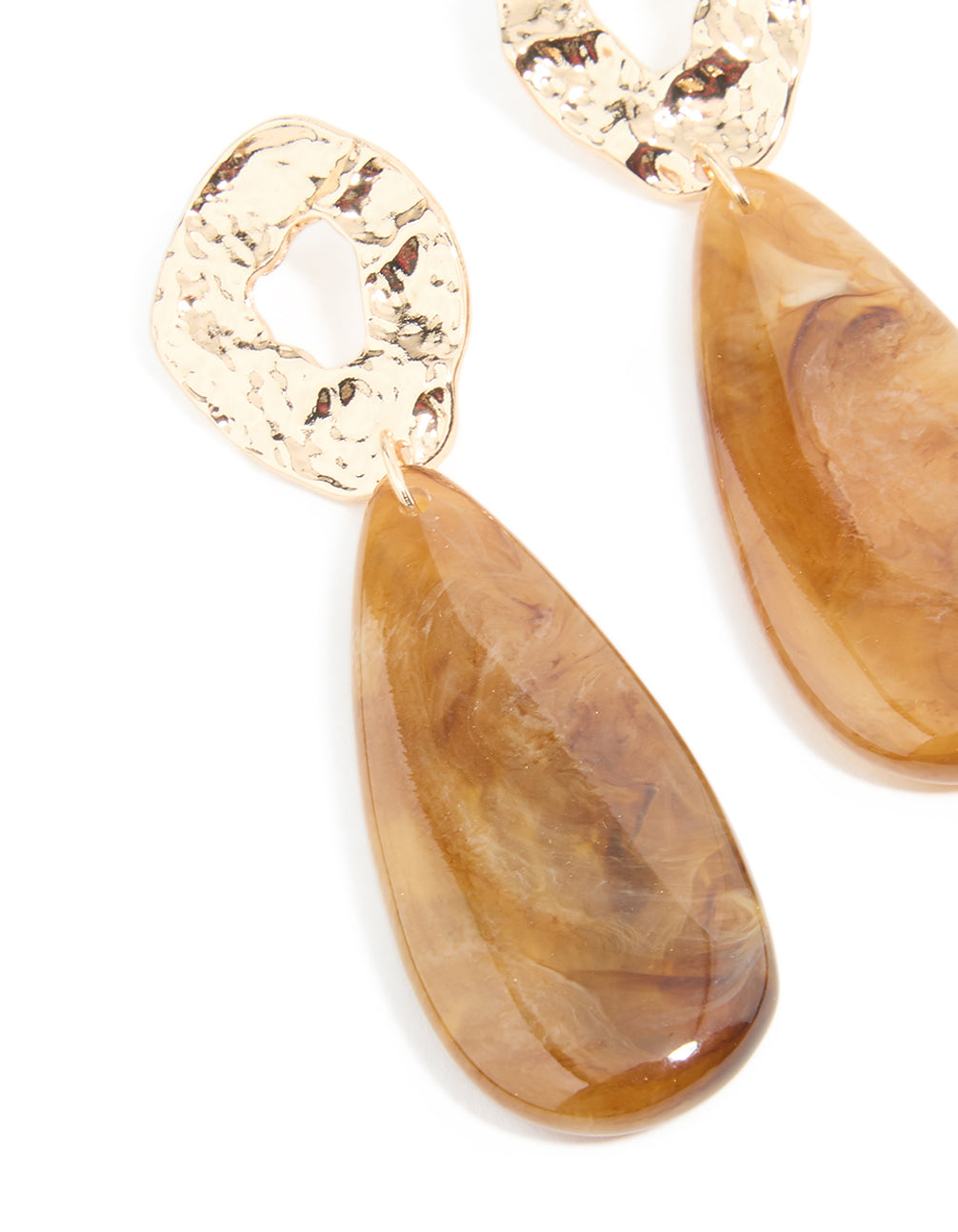 Gold Molten Brown Bead Drop Earrings