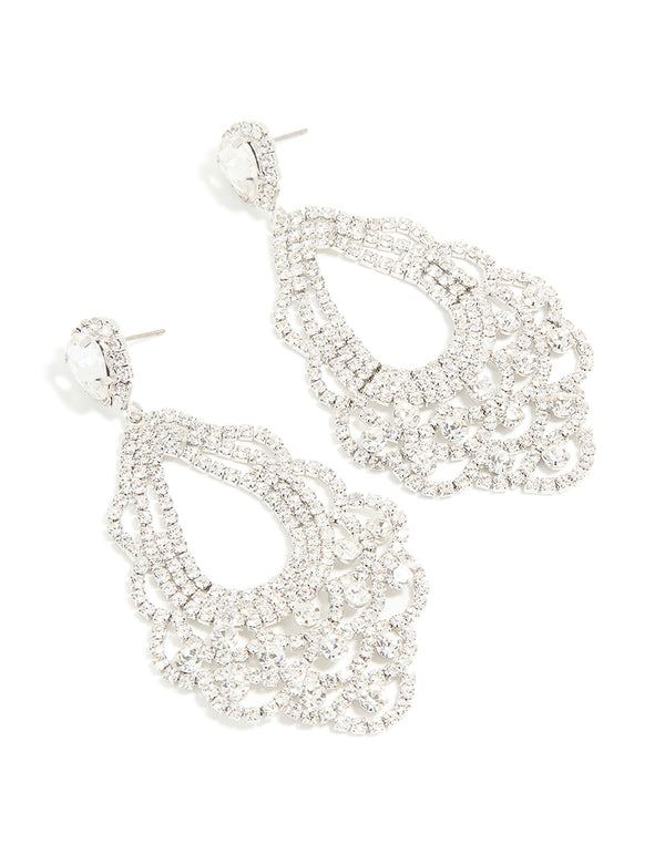 Silver Diamante Chandelier Drop Earrings