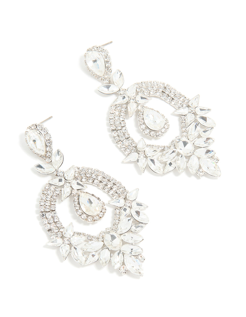 Silver Diamante Fancy Floral Drop Earrings