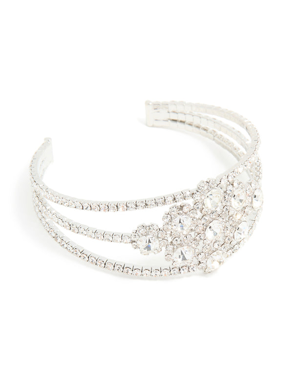 Silver Diamante Snowflake Layered Wrist Cuff