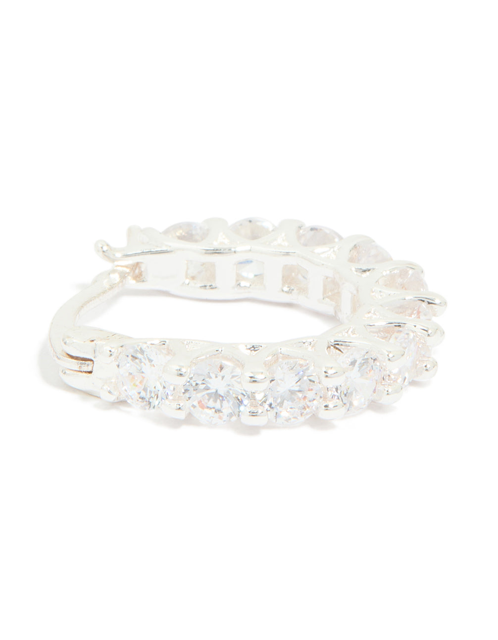 Silver Plated Cubic Zirconia Medium Oval Huggie Earrings