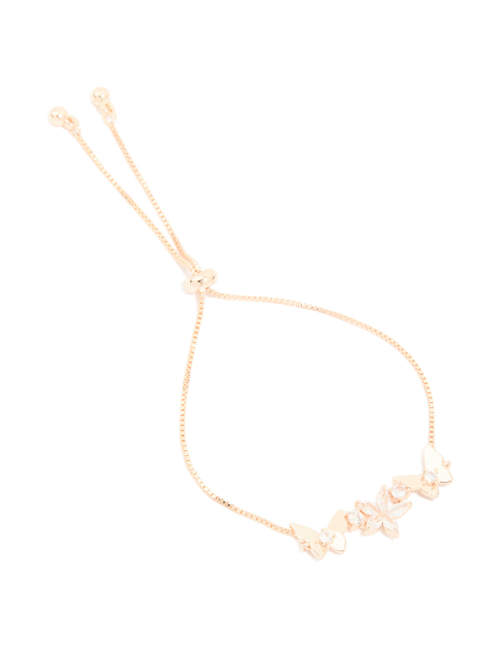 Rose Gold Plated Cubic Zirconia Flower & Butterfly Toggle Bracelet