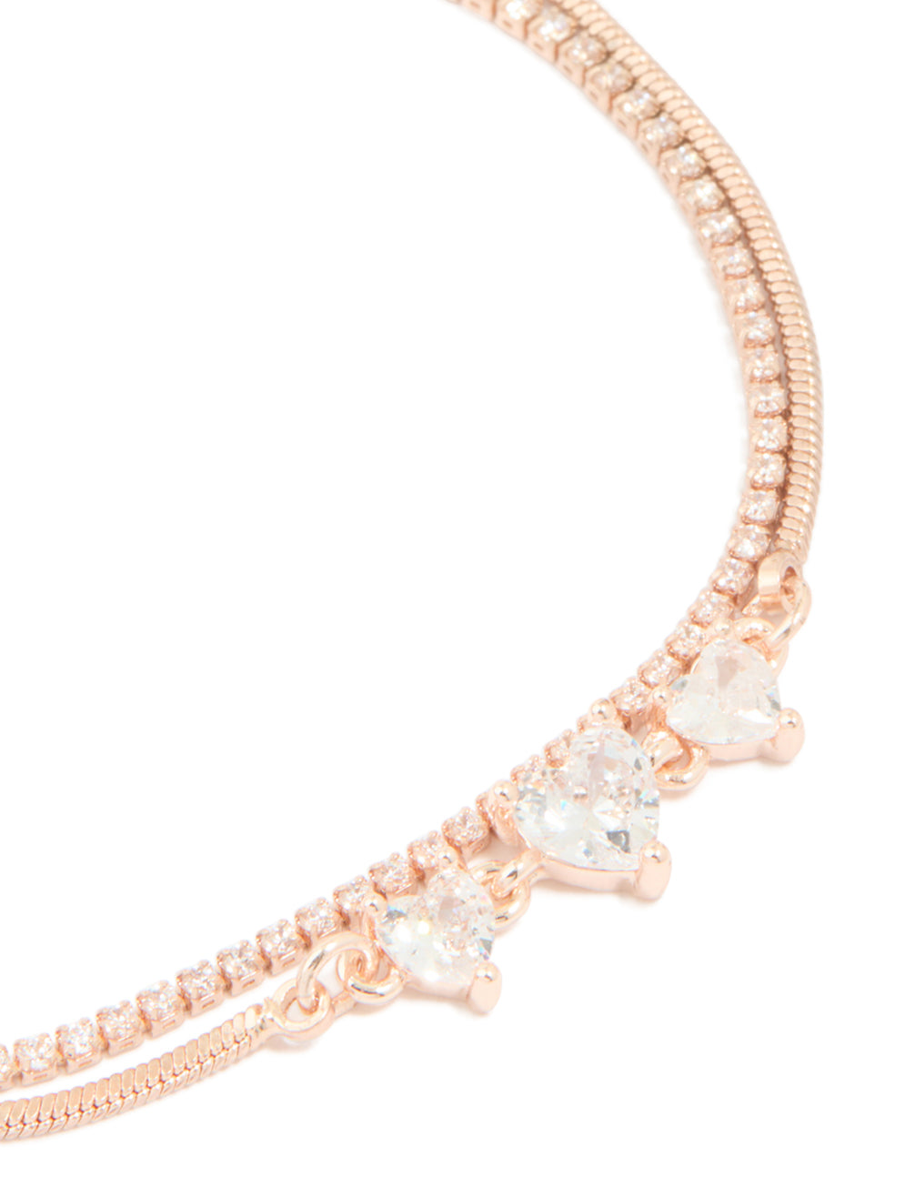 Rose Gold Plated Cubic Zirconia Heart Tennis Layered Bracelet