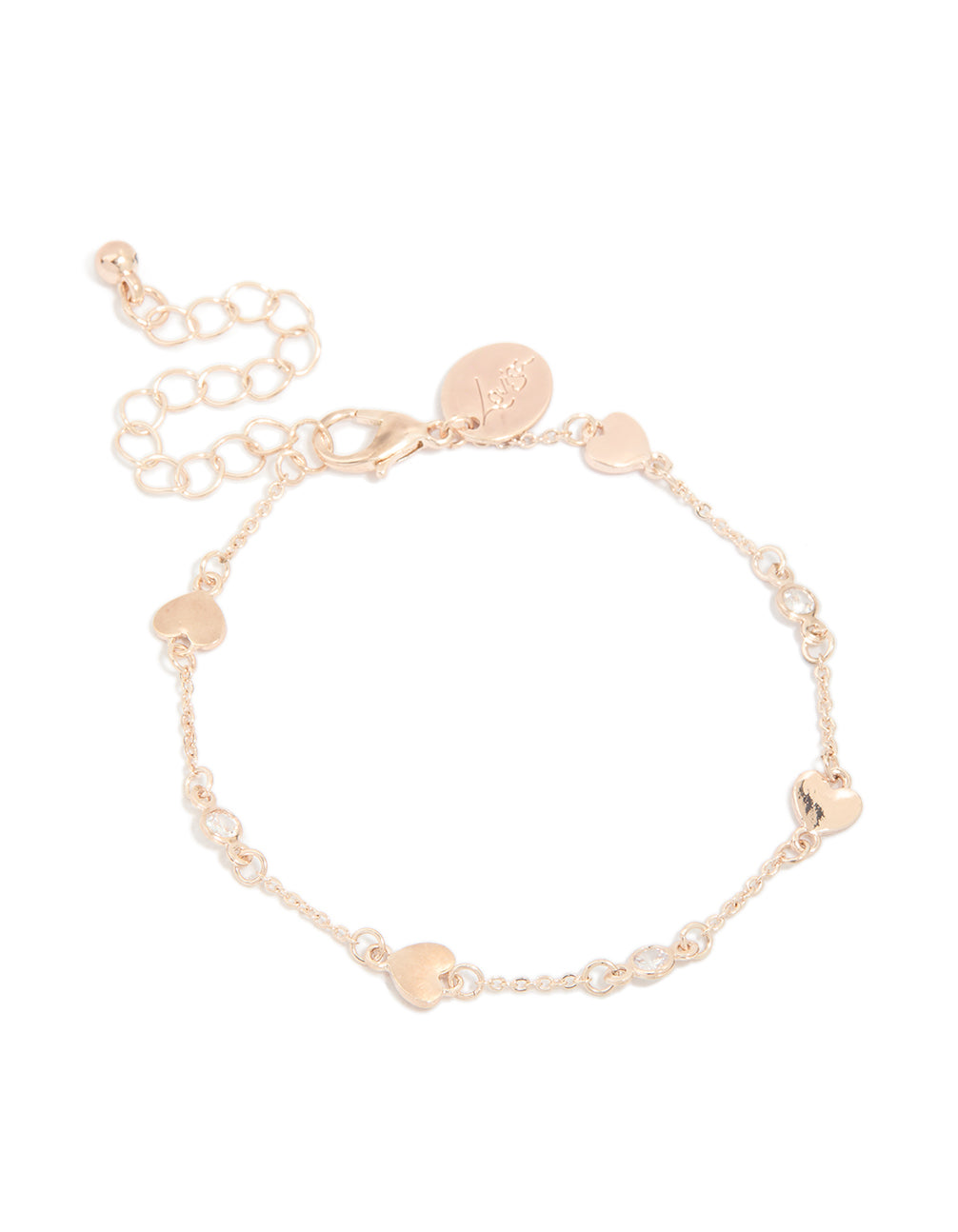 Rose Gold Plated Cubic Zirconia Hearts Bracelet