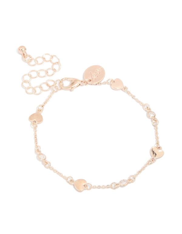 Rose Gold Plated Cubic Zirconia Hearts Bracelet