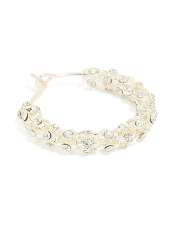 Silver Plated Diamante Medium Hoop Earrings