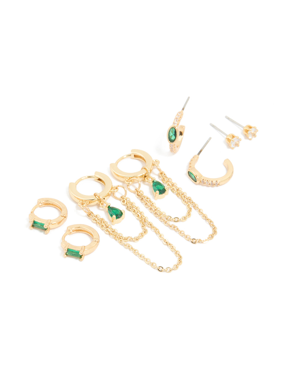 Gold Plated Emerald & Cubic Zirconia Cupchain Earrings 4-Pack