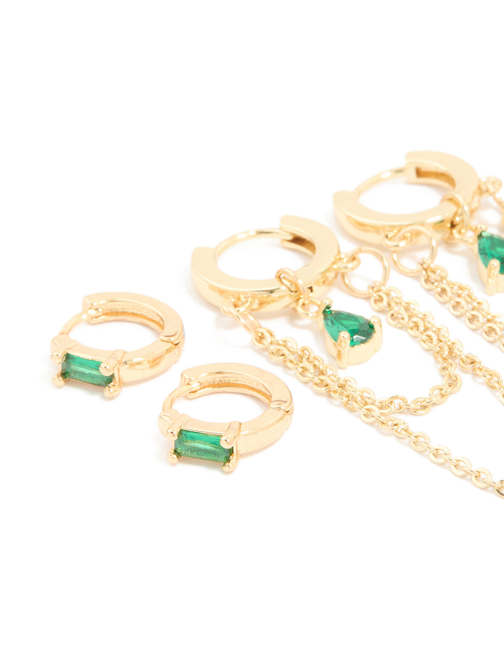 Gold Plated Emerald & Cubic Zirconia Cupchain Earrings 4-Pack