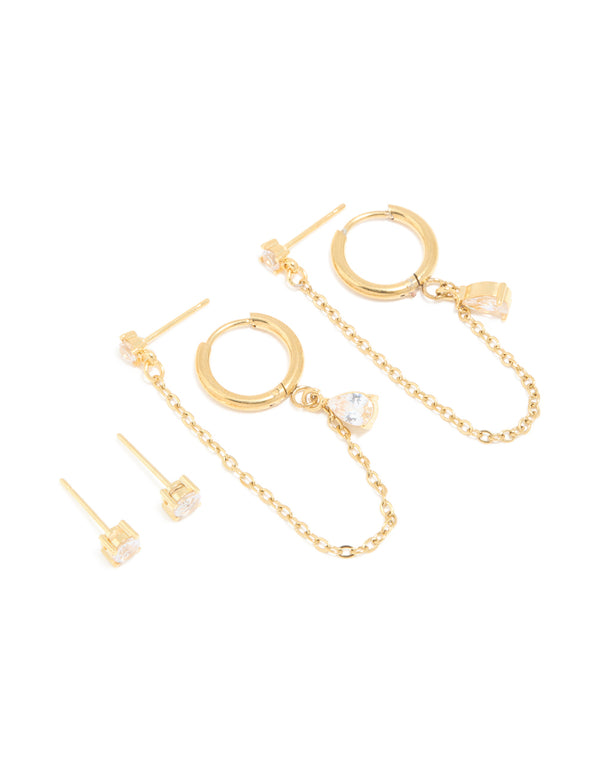 Discover waterproof gold plated stainless steel cubic zirconia ear stacking pack huggie closure designs front view