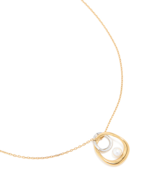 Waterproof Mixed Metal Plated Stainless Steel Open Pearl Pendant Necklace