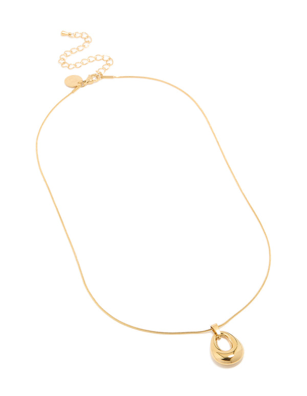 Waterproof Gold Plated Stainless Steel Open Oval Pendant Necklace