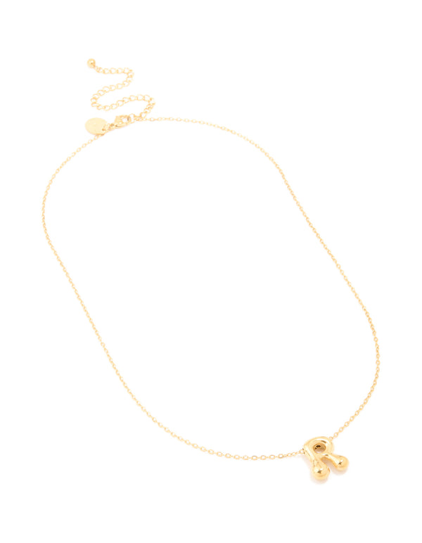 Waterproof Gold Plated Stainless Steel Large Bubble Letter R Necklace