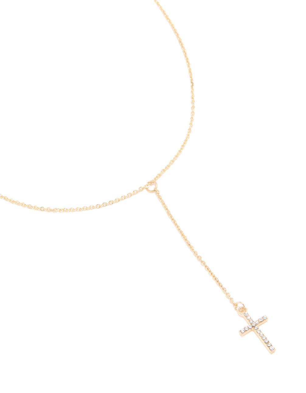 Gold Plain Cross Y-Necklace