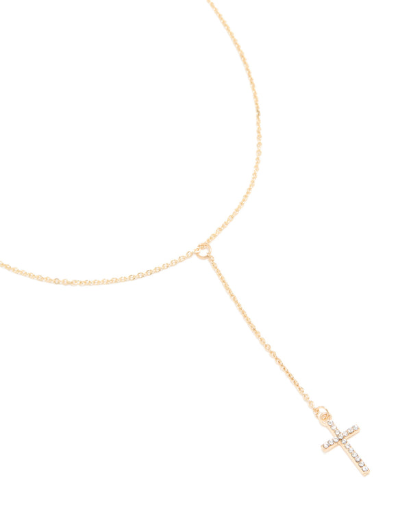 Gold Plain Cross Y-Necklace