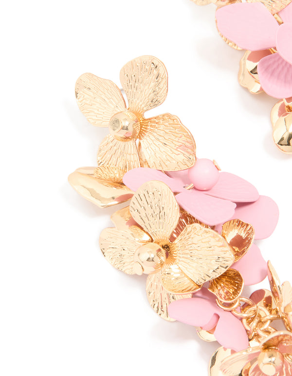 Gold Cascading Flower Drop Earrings