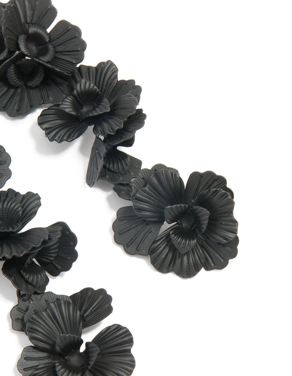 Black Coated Metal Floral Drop Earrings