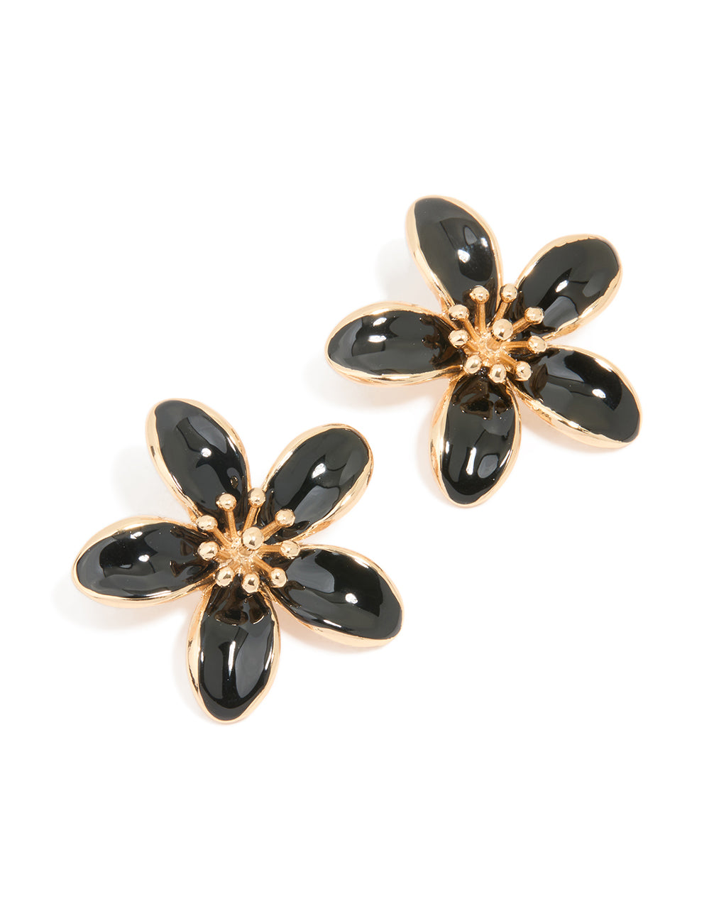 Gold Black Enamel Small Flower Stud Earrings